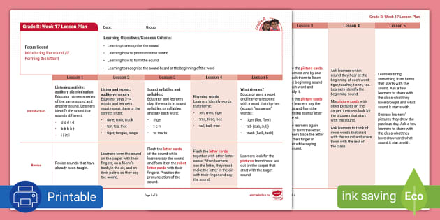 Gr. R Phonics: T Lesson Plan Week 17 (teacher Made) - Twinkl