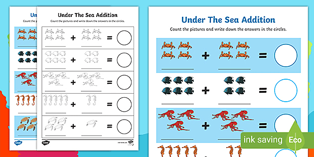 simple addition worksheets under the sea ks1