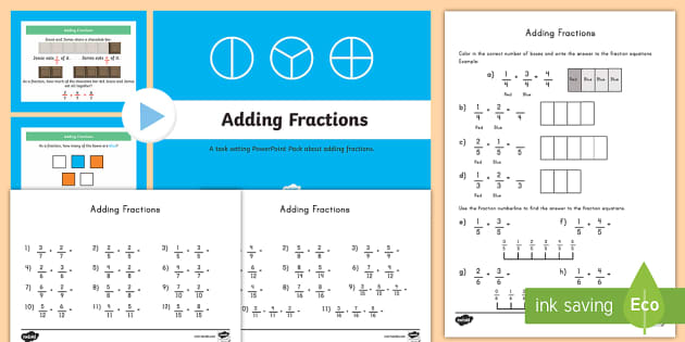 Adding Fractions Powerpoint And Worksheet Resource Pack