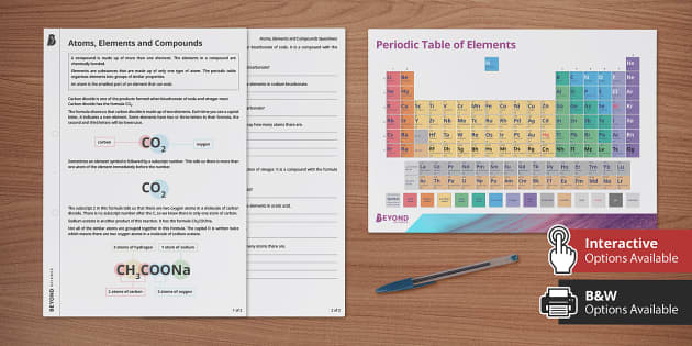 KS3 Atoms, Elements And Compounds Worksheet | Beyond