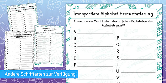 Trans Alphabet Transportiere Alphabet Herausforderung - Arbeitsblatt
