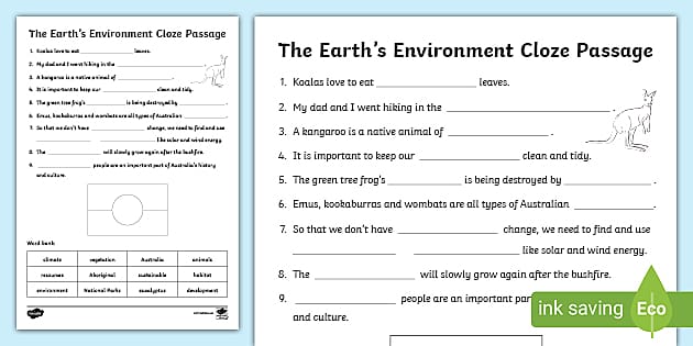 the-earth-s-environment-cloze-passage-worksheet-worksheet