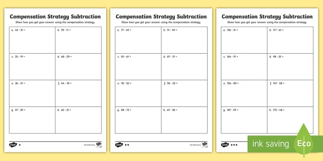 Compensation Strategy Subtraction Year 1 Worksheets - Maths