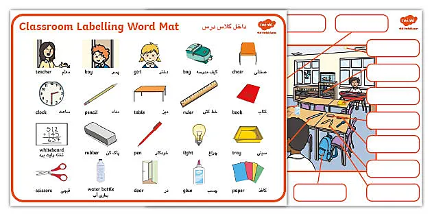 free classroom labels worksheet farsi english translation