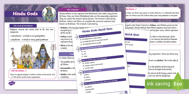 KS Hindu Gods Differentiated Fact File Teacher Made