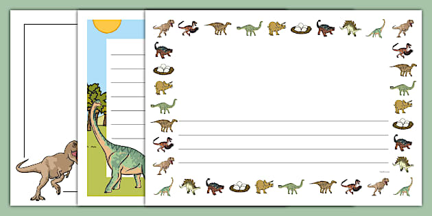 Realistic Dinosaurs Page Borders Landscape