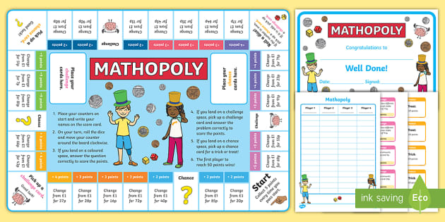 change from 1 mathopoly board game teacher made