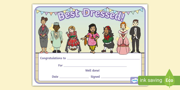 Best Dressed Certificate Twinkl