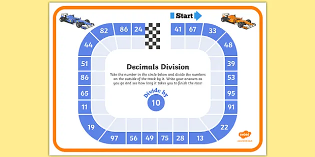 Dividing By 10 Decimals Race Worksheet