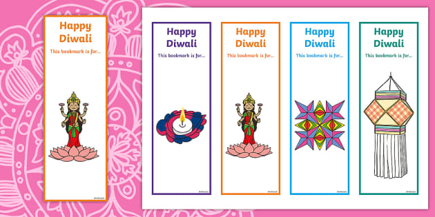 Black and White Editable Hindu Diwali Bookmarks - Twinkl