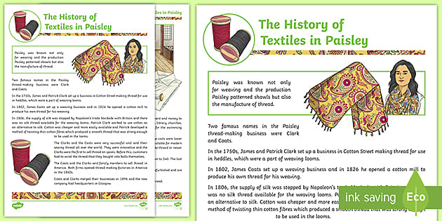 The History of Textiles in Paisley Fact File (teacher made)