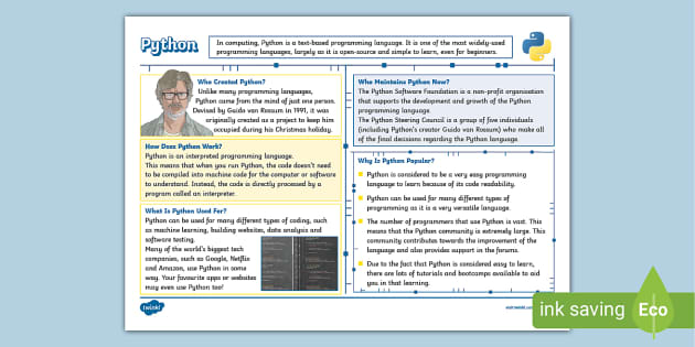Python Fact File - Twinkl - Computing (teacher made)