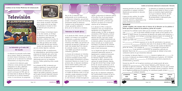 Guía de lectura - Cambios en la televisión - Twinkl Colombia