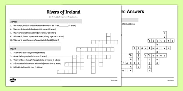 Rivers of Ireland Game Crossword Irish Twinkl