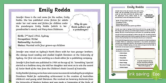 Emily Rodda Fact File (Hecho por educadores) - Twinkl