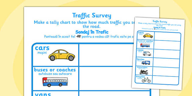 Traffic Survey Worksheet Romanian Translation (teacher made)