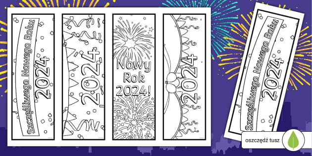 Nowy Rok 2024 | Zakładki do pokolorowania | Kolorowanka