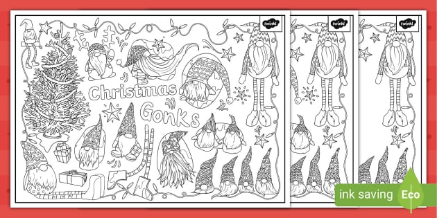 Christmas Gonks Doodle Colouring Pages Teacher Made