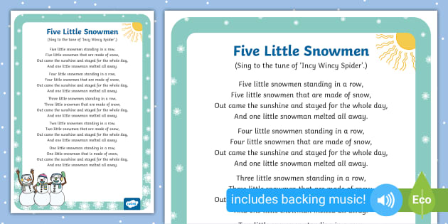 Five Little Snowmen Rhyme EYFS Twinkl (teacher made)
