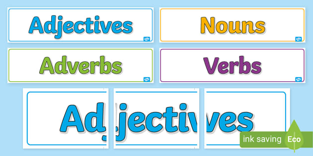 Nouns, Verbs and Adjectives Flashcards