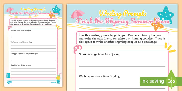 Writing Prompt: Finish the Rhyming Summer Poem - Twinkl