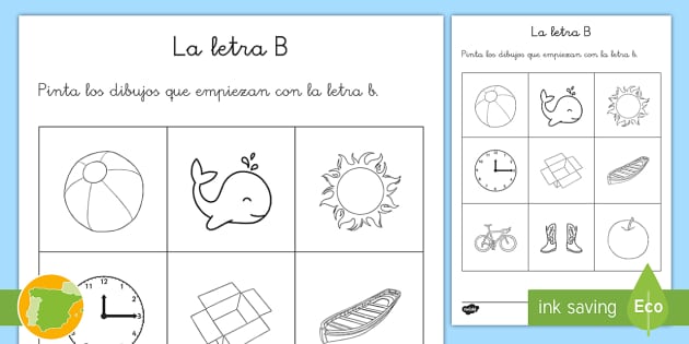  Hoja de colorear de vocabulario  La letra B