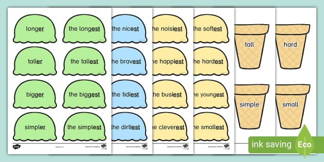 Englische Adjektive steigern mit Eiswaffeln Arbeitsblätter