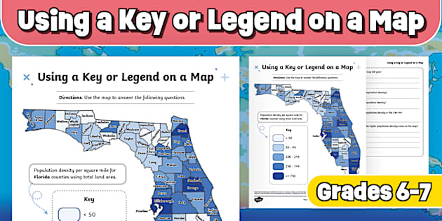Using a Key or Legend on a Map Activity for 6th-7th Grade