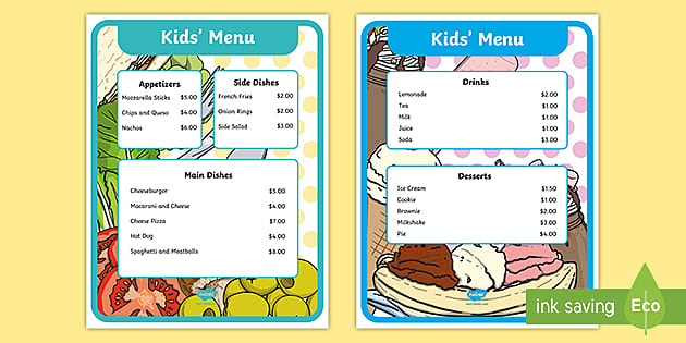 Restaurant menu template All ages (teacher made) Twinkl