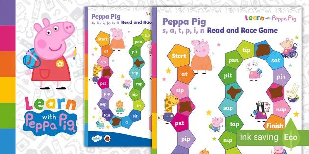 FREE! - Peppa Pig: s, a, t, p, i, n Read and Race Game | Twinkl