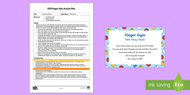 Eyfs Take Away Beads Finger Gym Plan And Prompt Card Pack