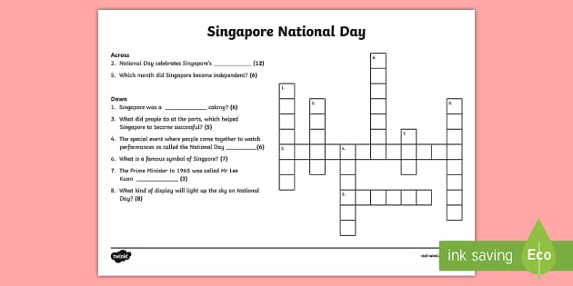 FREE! - Singapore National Day Crossword (teacher made)