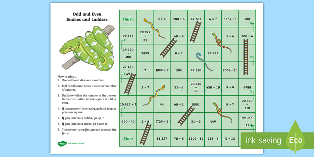 Year 4 Odd and Even Numbers Snakes and Ladders - Twinkl