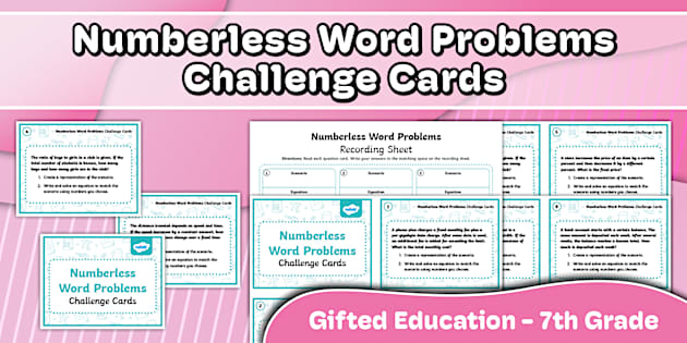 Numberless Word Problem Challenge Cards for Gifted Education