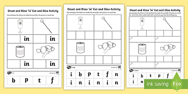 in\' Onset and Rime Differentiated Worksheet / Worksheets