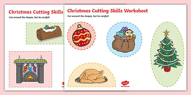 Christmas Cutting Activities | 2D Shapes | KS1 Resources