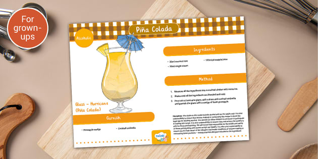 Piña Colada Alcoholic Cocktail Recipe Twinkl Party