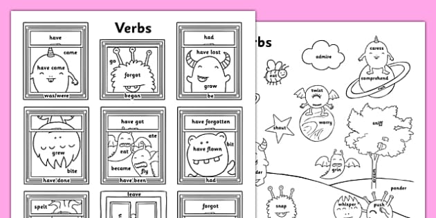 Verb Types Colouring Sheets (teacher made)