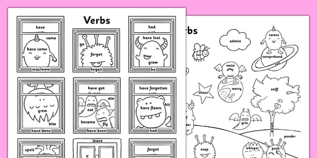 verb types coloring sheets teacher made