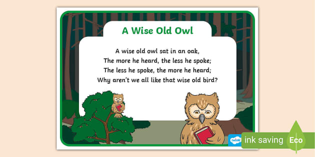 A Wise Old Owl Nursery Rhyme Poster (teacher made) - Twinkl