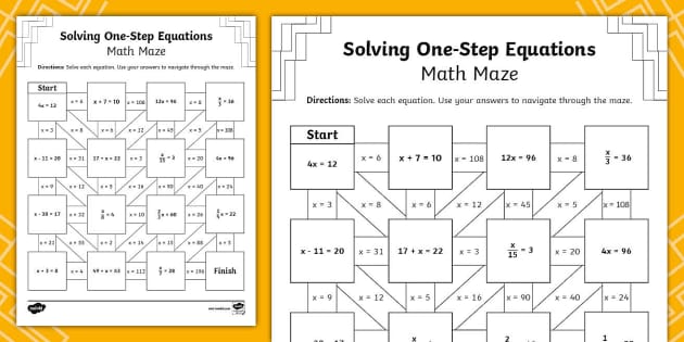 Sixth Grade Solving One-Step Equations Math Maze - Twinkl