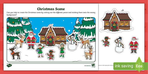 Christmas Cutting and Sticking (Activity Sheet). - Twinkl