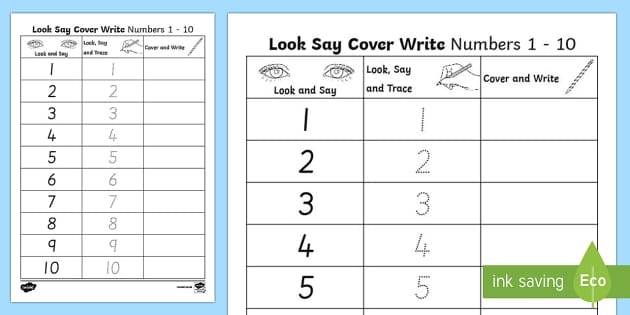 number formation 0 to 10 look trace and write worksheet