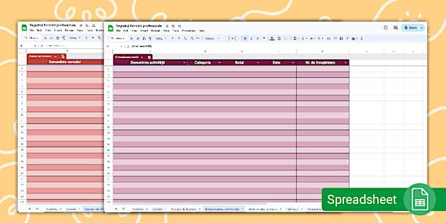 Registrul formării profesionale în format Google Spreadsheet