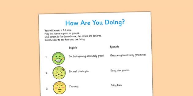 A1 Juego Bilingue How Are You Doing En Ingles