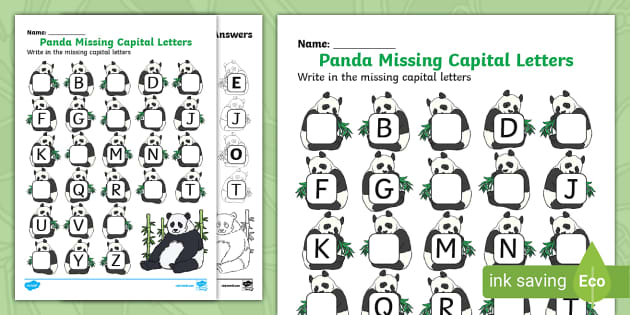Panda Missing Capital Letters Worksheet Twinkl KS1