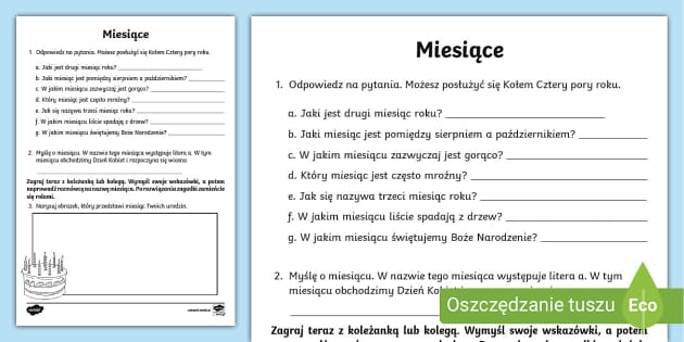 Miesi ce Karty Pracy Karta Pracy O Miesi cach Miesi ce Karty Pracy Karta Pracy O Miesi cach