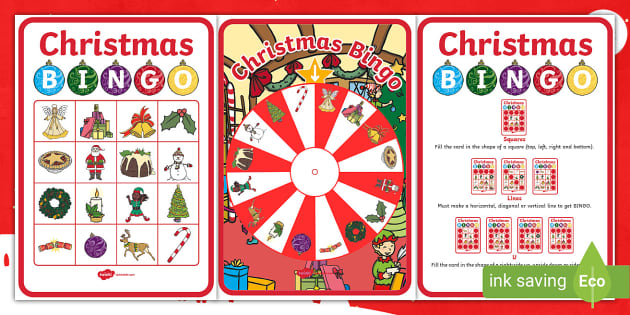 Christmas Party Shaped Bingo Game Set of 18 Bingo Cards and Markers Big Dot of Happiness Jolly Santa Claus