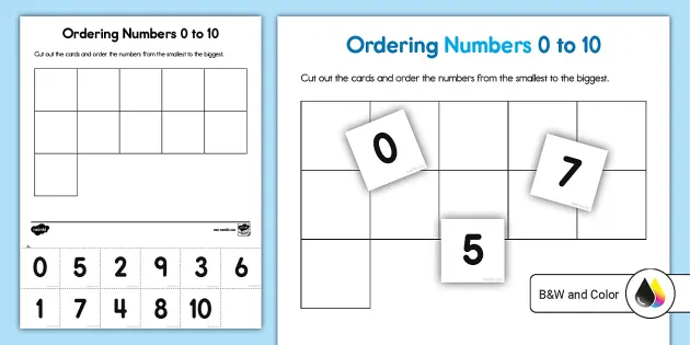 ordering numbers zero to ten cut and paste activity