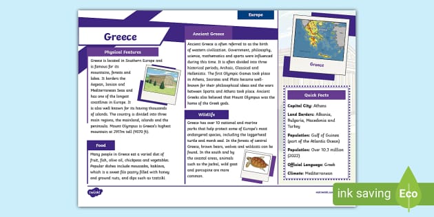 Greece KS2 Geography - KS2 Geography: Greece Fact File